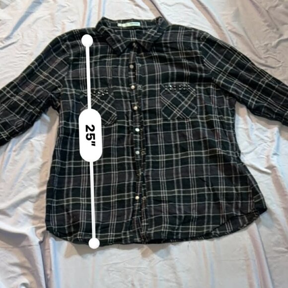 Maurices Black Plaid Long Sleeve Flannel Snap Button Shirt w/ Pockets, XL - Picture 9 of 13